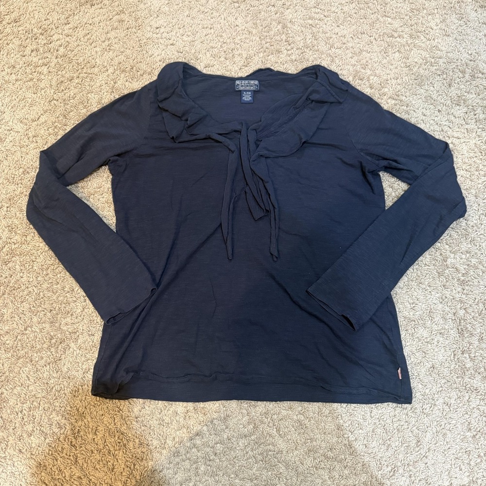 Polo Jeans Company Ralph Lauren Shirt‎ Womens XL Navy Blue Tie Neck Long Sleeve